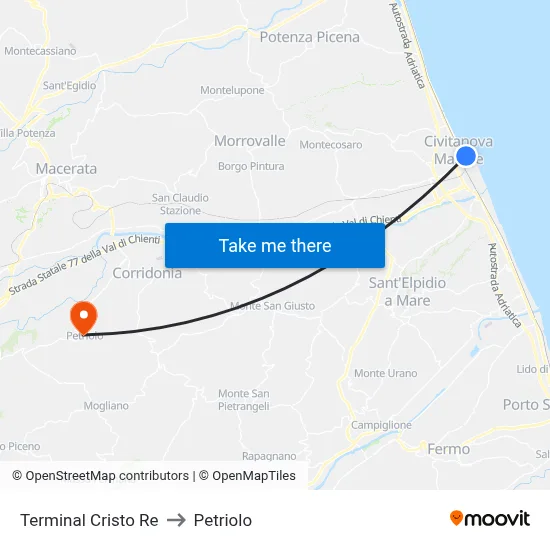 Cristo Re Terminal to Petriolo map