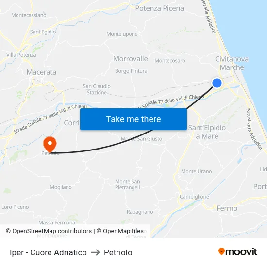 Iper - Cuore Adriatico to Petriolo map