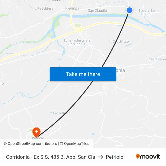 Corridonia - Former State Road 485 B. Abb. San Cla to Petriolo map