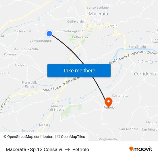 Macerata - SP12 Consalvi to Petriolo map
