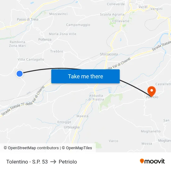 Tolentino - Provincial Road 53 to Petriolo map