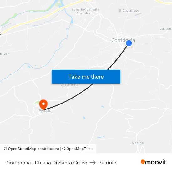 Corridonia - Santa Croce Church to Petriolo map