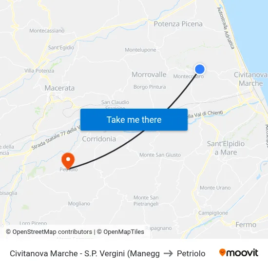 Civitanova Marche - S.P. Vergini (Manegg to Petriolo map