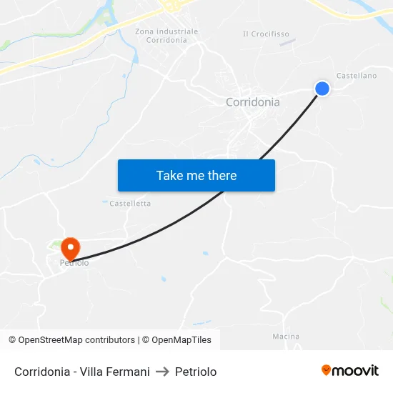 Corridonia - Villa Fermani to Petriolo map