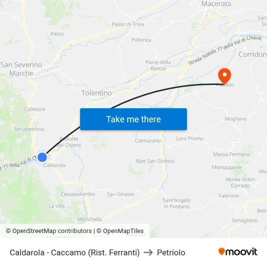 Caldarola - Caccamo (Ferranti Restaurant) to Petriolo map