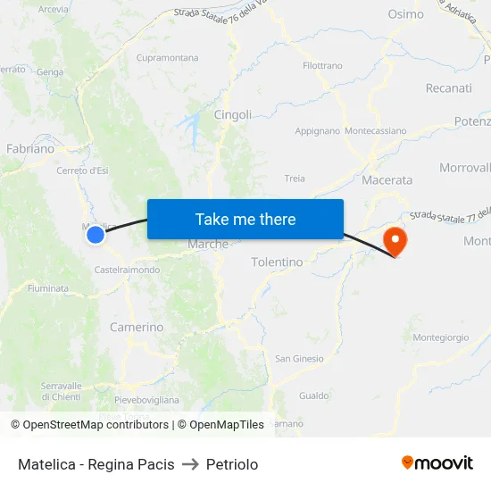 Matelica - Regina Pacis to Petriolo map