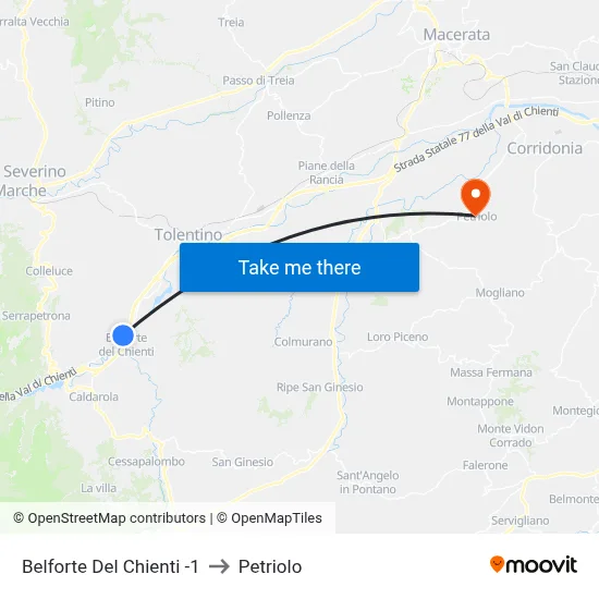 Belforte Del Chienti -1 to Petriolo map