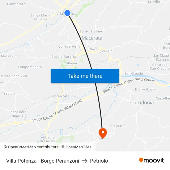 Villa Potenza - Borgo Peranzoni to Petriolo map