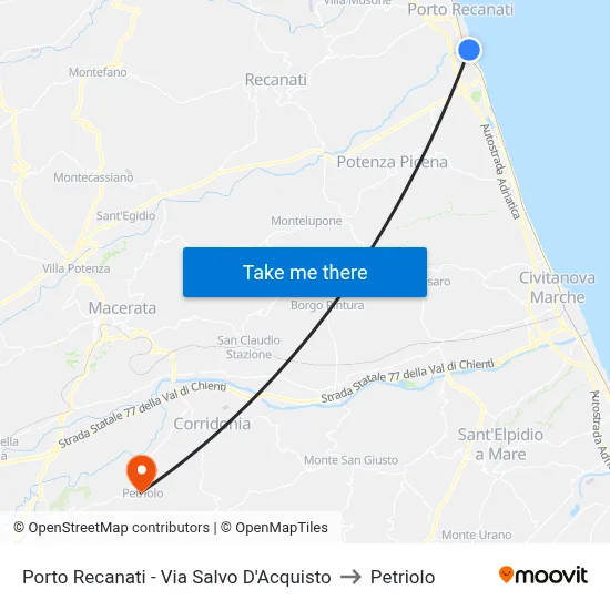 Porto Recanati - Via Salvo D'Acquisto to Petriolo map
