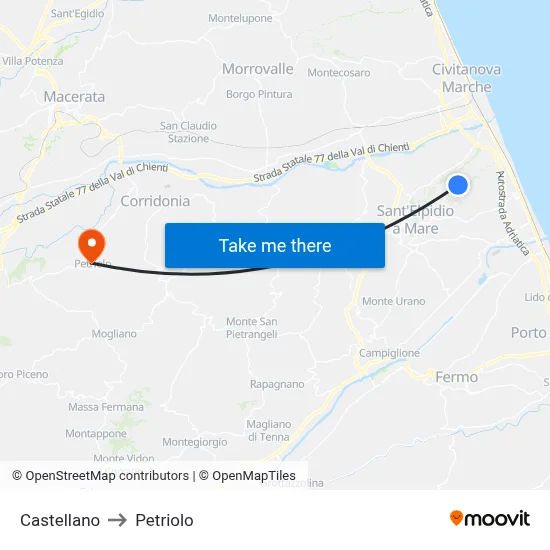 Castellano to Petriolo map