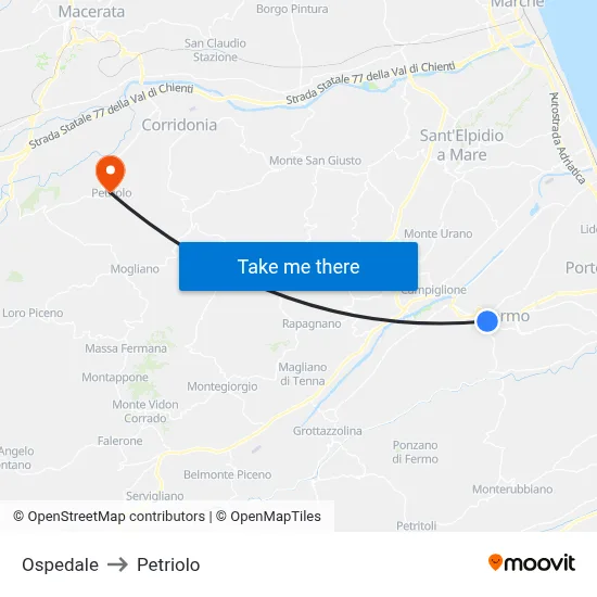 Hospital to Petriolo map