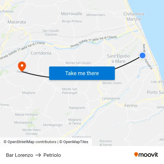 Lorenzo Bar to Petriolo map