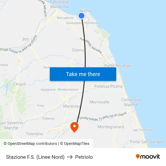 Railway Station (North Lines) to Petriolo map
