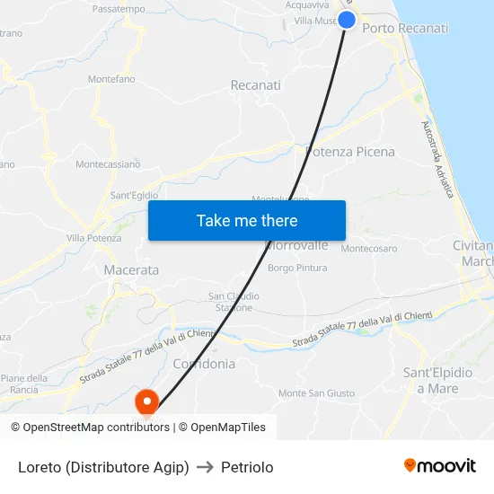 Loreto (Agip Gas Station) to Petriolo map