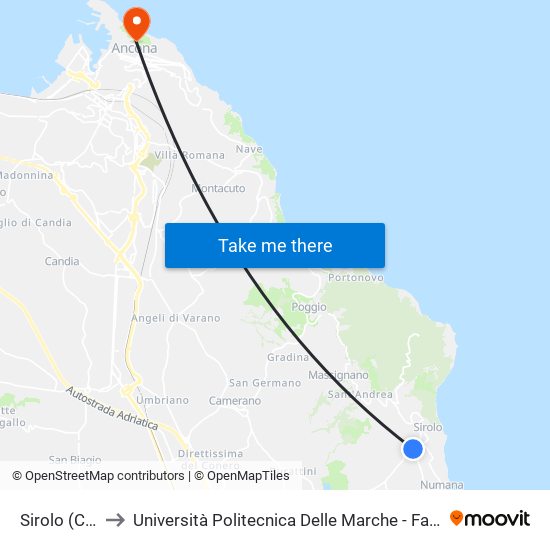 Sirolo (Consorzio) to Università Politecnica Delle Marche - Facoltà Di Economia ""Giorgio Fuà"" map