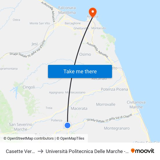 Casette Verdini - Rotonda to Università Politecnica Delle Marche - Facoltà Di Economia ""Giorgio Fuà"" map