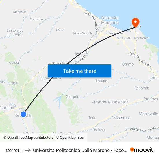 Cerreto D'Esi to Università Politecnica Delle Marche - Facoltà Di Economia ""Giorgio Fuà"" map