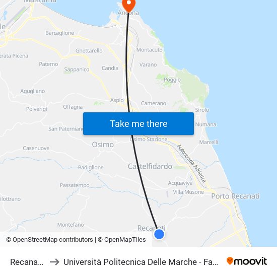 Recanati - I.T.I.S. to Università Politecnica Delle Marche - Facoltà Di Economia ""Giorgio Fuà"" map