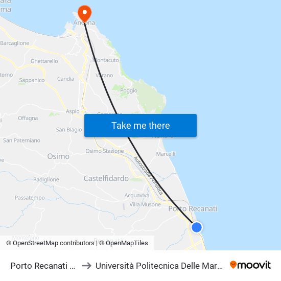 Porto Recanati - Via Salvo D'Acquisto to Università Politecnica Delle Marche - Facoltà Di Economia ""Giorgio Fuà"" map