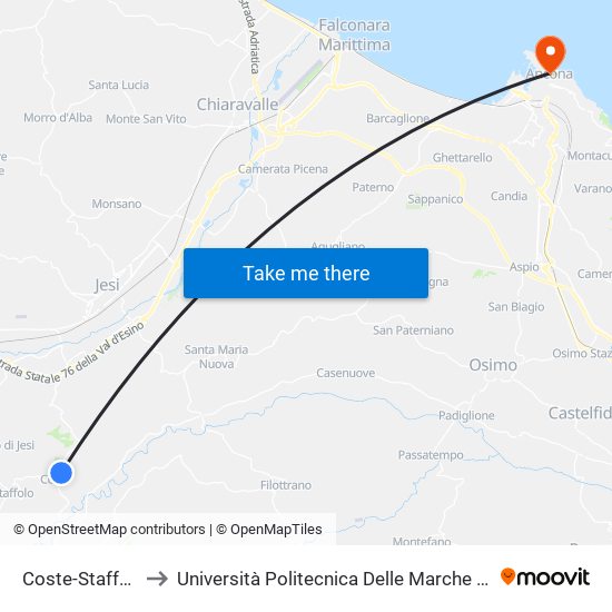 Coste-Staffolo (Benzinaio) to Università Politecnica Delle Marche - Facoltà Di Economia ""Giorgio Fuà"" map