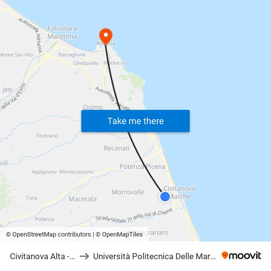 Civitanova Alta - Strada Prov. Delle Ver to Università Politecnica Delle Marche - Facoltà Di Economia ""Giorgio Fuà"" map