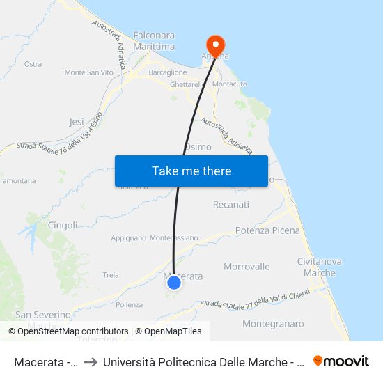 Macerata - Via Spalato to Università Politecnica Delle Marche - Facoltà Di Economia ""Giorgio Fuà"" map