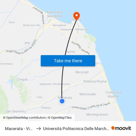 Macerata - Via Roma - Geometri to Università Politecnica Delle Marche - Facoltà Di Economia ""Giorgio Fuà"" map