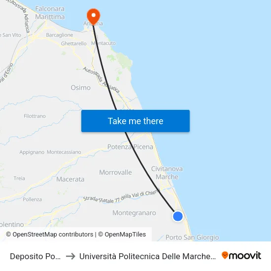 Deposito Porto Sant'Elpidio to Università Politecnica Delle Marche - Facoltà Di Economia ""Giorgio Fuà"" map