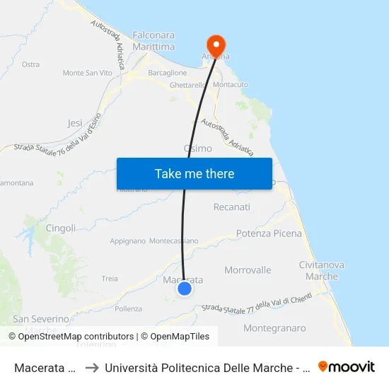 Macerata Corso Cairoli to Università Politecnica Delle Marche - Facoltà Di Economia ""Giorgio Fuà"" map