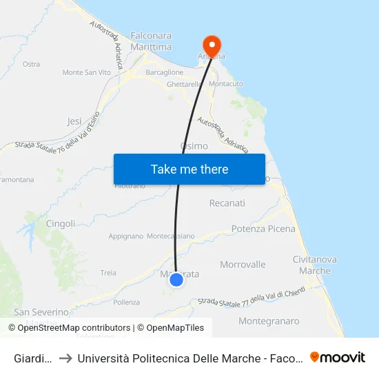 Giardini Diaz to Università Politecnica Delle Marche - Facoltà Di Economia ""Giorgio Fuà"" map