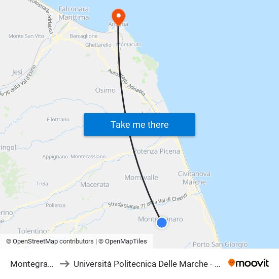 Montegranaro Centro to Università Politecnica Delle Marche - Facoltà Di Economia ""Giorgio Fuà"" map