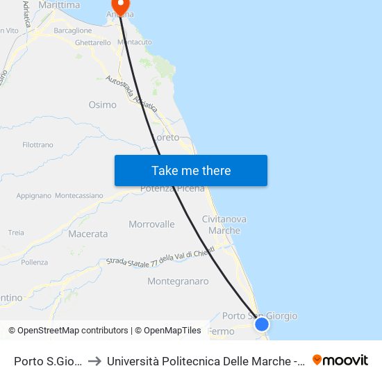 Porto S.Giorgio Stazione to Università Politecnica Delle Marche - Facoltà Di Economia ""Giorgio Fuà"" map