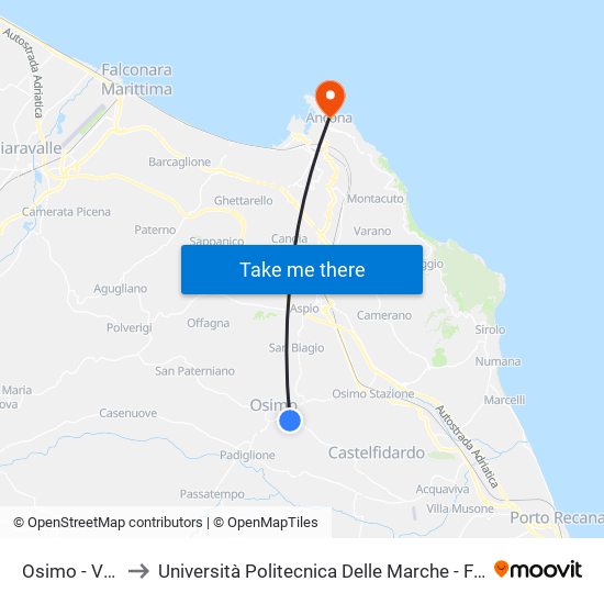 Osimo - Via Colombo to Università Politecnica Delle Marche - Facoltà Di Economia ""Giorgio Fuà"" map