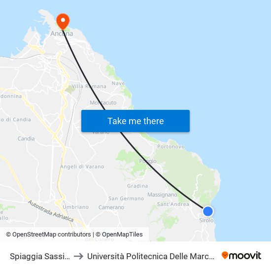 Spiaggia Sassi Neri - San Michele to Università Politecnica Delle Marche - Facoltà Di Economia ""Giorgio Fuà"" map