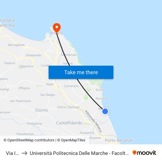 Via Ischia to Università Politecnica Delle Marche - Facoltà Di Economia ""Giorgio Fuà"" map