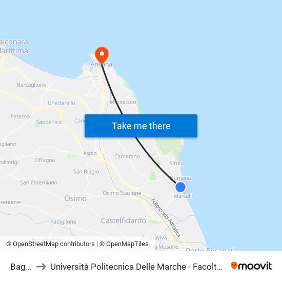 Bagni 16 to Università Politecnica Delle Marche - Facoltà Di Economia ""Giorgio Fuà"" map