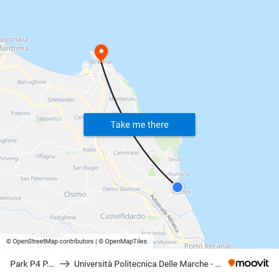 Park P4 P.Le Adriatico to Università Politecnica Delle Marche - Facoltà Di Economia ""Giorgio Fuà"" map