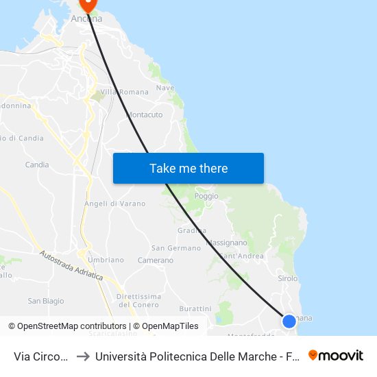 Via Circonvallazione to Università Politecnica Delle Marche - Facoltà Di Economia ""Giorgio Fuà"" map