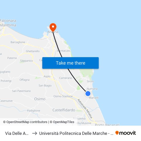 Via Delle Azalee - Acacie to Università Politecnica Delle Marche - Facoltà Di Economia ""Giorgio Fuà"" map