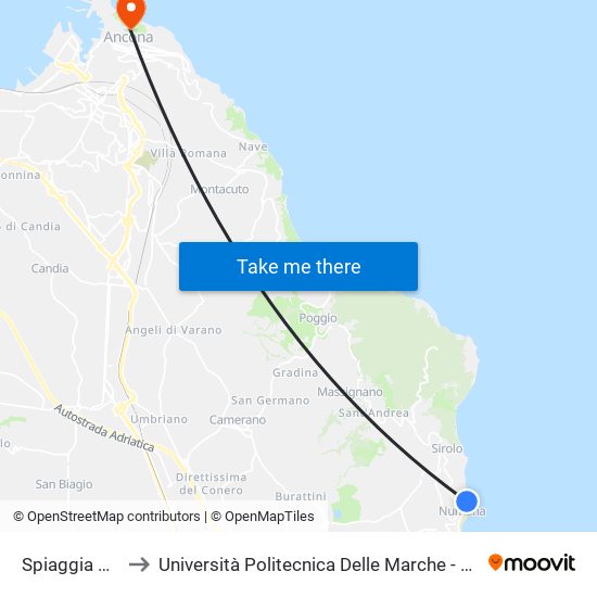 Spiaggia Numana Alta to Università Politecnica Delle Marche - Facoltà Di Economia ""Giorgio Fuà"" map