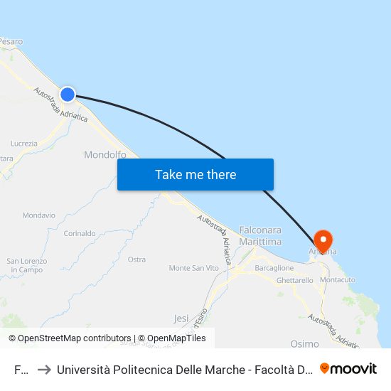 Fano to Università Politecnica Delle Marche - Facoltà Di Economia ""Giorgio Fuà"" map