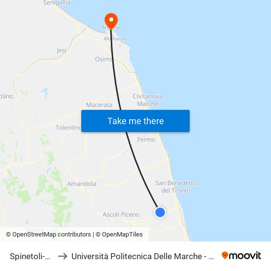 Spinetoli-Villa S. Pio X to Università Politecnica Delle Marche - Facoltà Di Economia ""Giorgio Fuà"" map