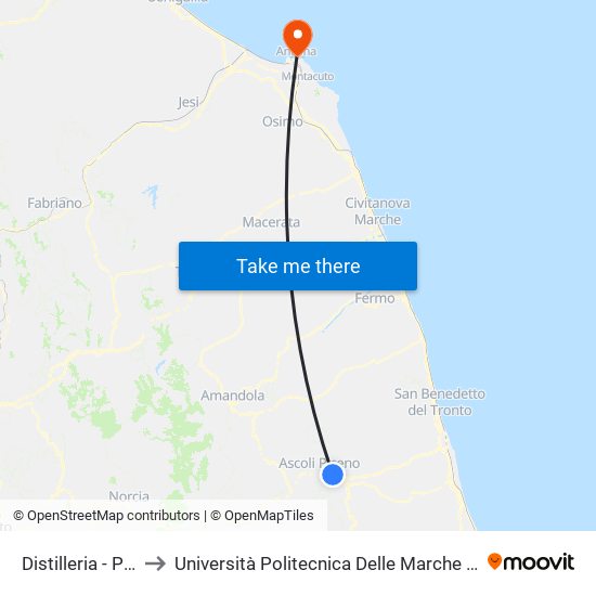 Distilleria - Piceno Aprutina to Università Politecnica Delle Marche - Facoltà Di Economia ""Giorgio Fuà"" map