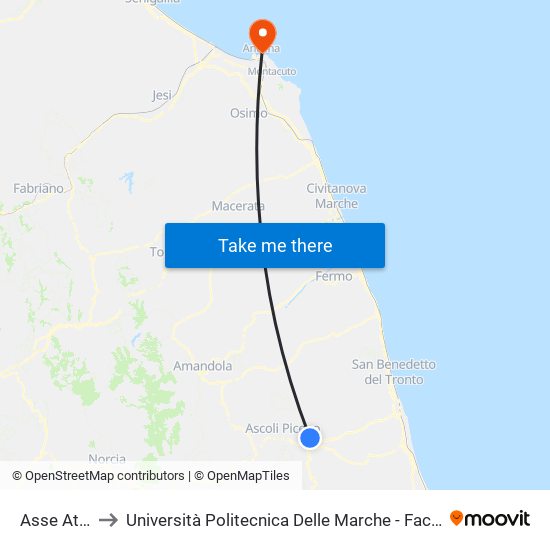 Asse Attrezzato to Università Politecnica Delle Marche - Facoltà Di Economia ""Giorgio Fuà"" map