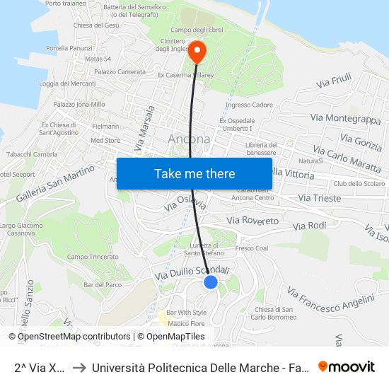 2^ Via XXV Aprile to Università Politecnica Delle Marche - Facoltà Di Economia ""Giorgio Fuà"" map