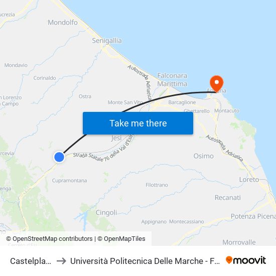 Castelplanio (Curve) to Università Politecnica Delle Marche - Facoltà Di Economia ""Giorgio Fuà"" map