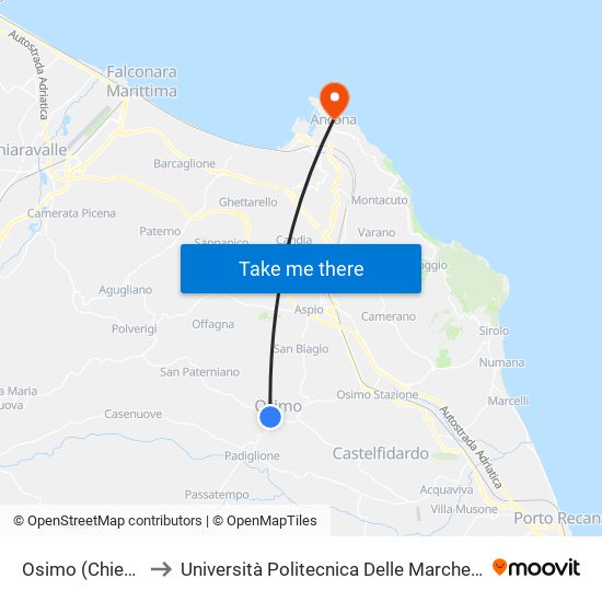 Osimo (Chiesa Misericordia) to Università Politecnica Delle Marche - Facoltà Di Economia ""Giorgio Fuà"" map