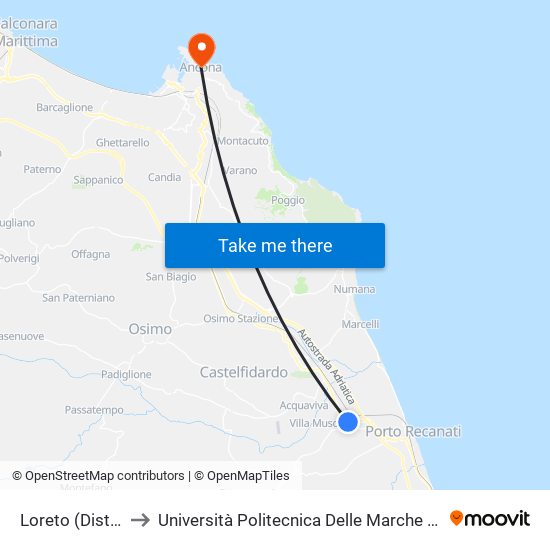 Loreto (Distributore Agip) to Università Politecnica Delle Marche - Facoltà Di Economia ""Giorgio Fuà"" map