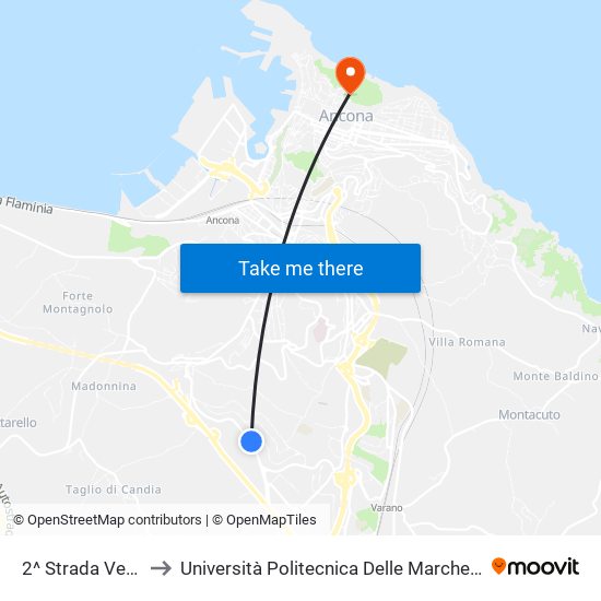 2^ Strada Vecchia Pinocchio to Università Politecnica Delle Marche - Facoltà Di Economia ""Giorgio Fuà"" map