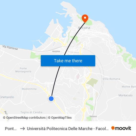 Pontelungo to Università Politecnica Delle Marche - Facoltà Di Economia ""Giorgio Fuà"" map